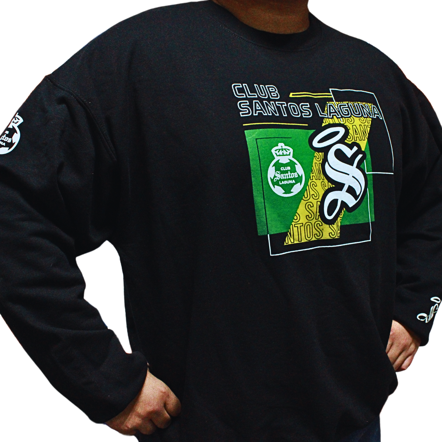 CREWNECK CLUB SANTOS LAGUNA LOGO AND S BLACK
