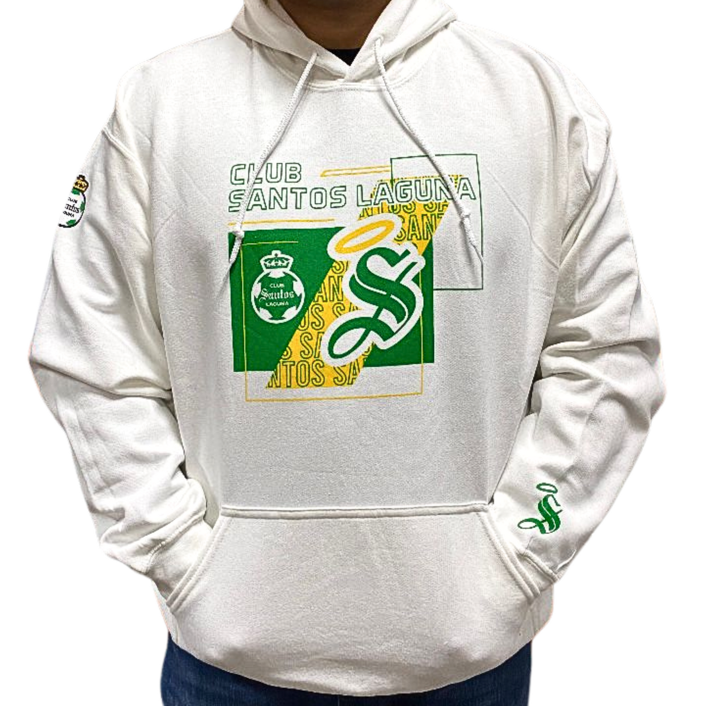 HOODIE CLUB SANTOS LAGUNA LOGO AND S WHITE