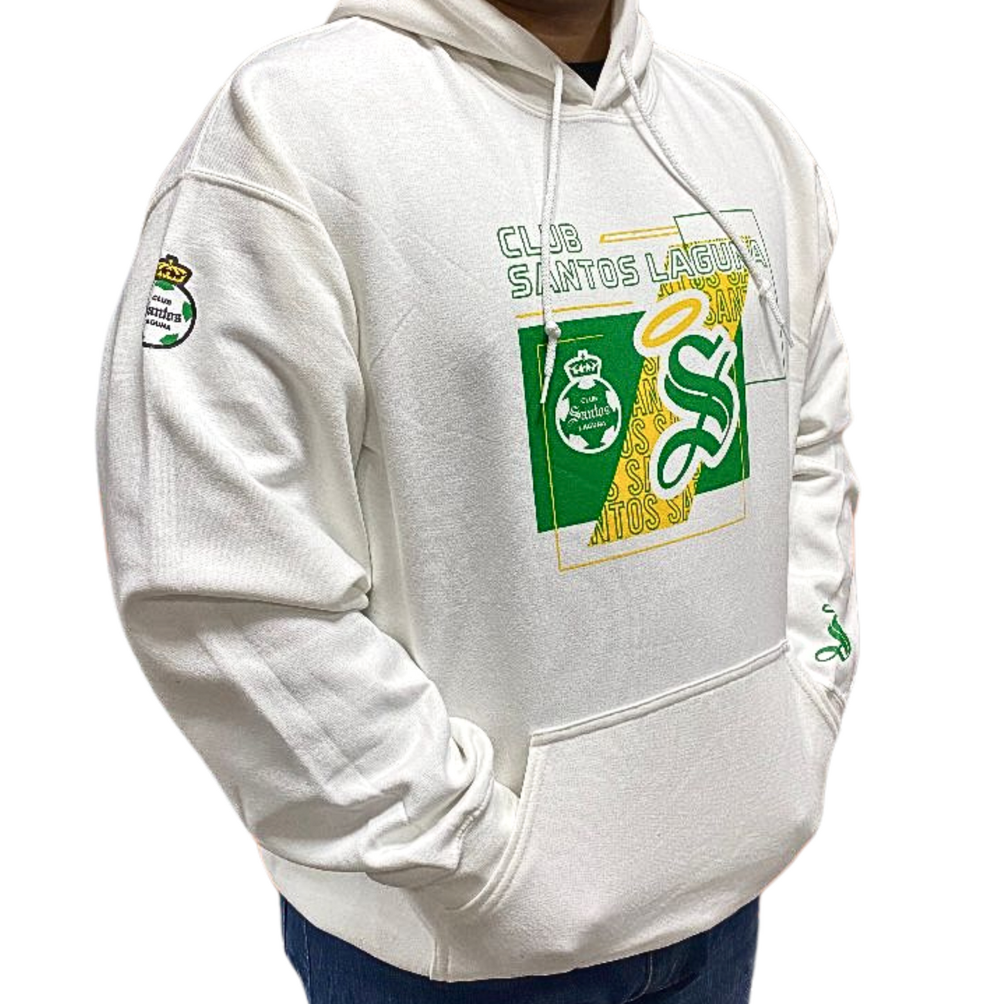 HOODIE CLUB SANTOS LAGUNA LOGO AND S WHITE
